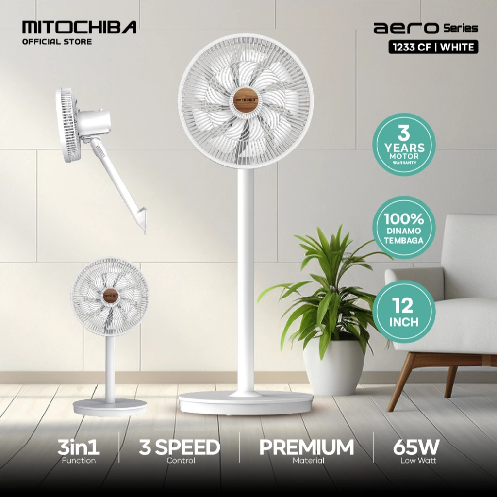 MITOCHIBA FAN 3in1 AERO BLADE 1233CF, Kipas Hemat Listrik dengan Hembusan Super Kencang