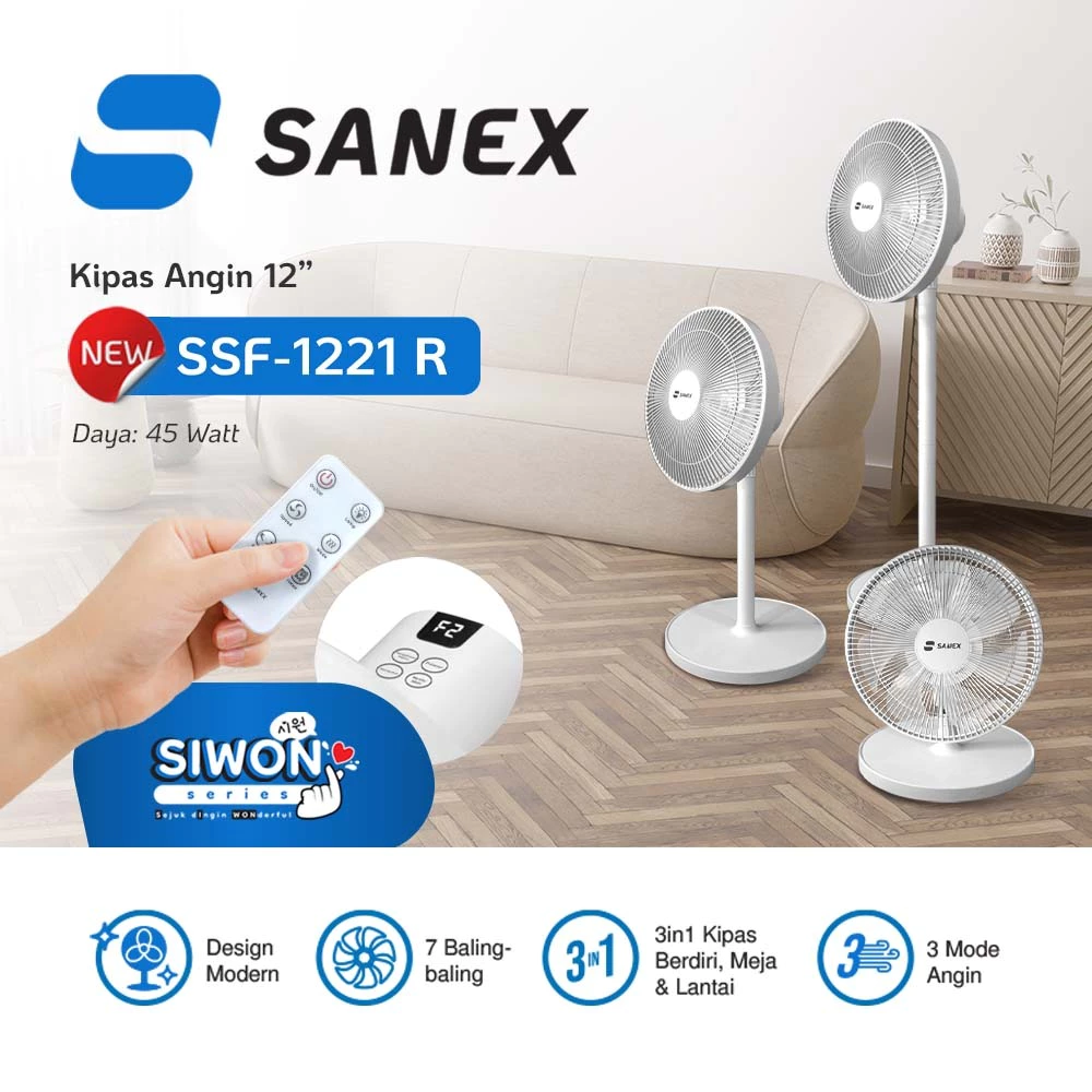 SANEX SSF-1221 N Kipas 7 Baling-Baling, Angin Kencang Konsumsi Daya Cuma 40 Watt