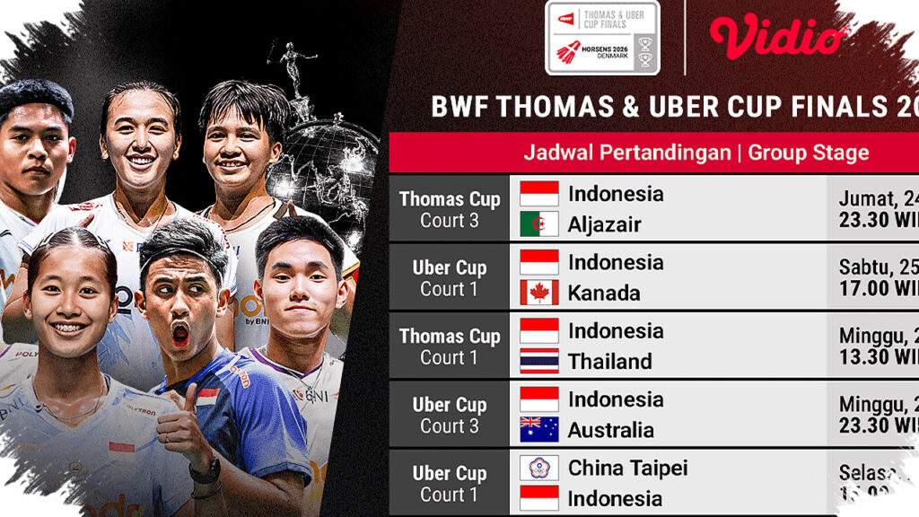 Jadwal Live Streaming Piala Thomas dan Uber 2026 Fase Grup, Duel Penentu Indonesia di Vidio