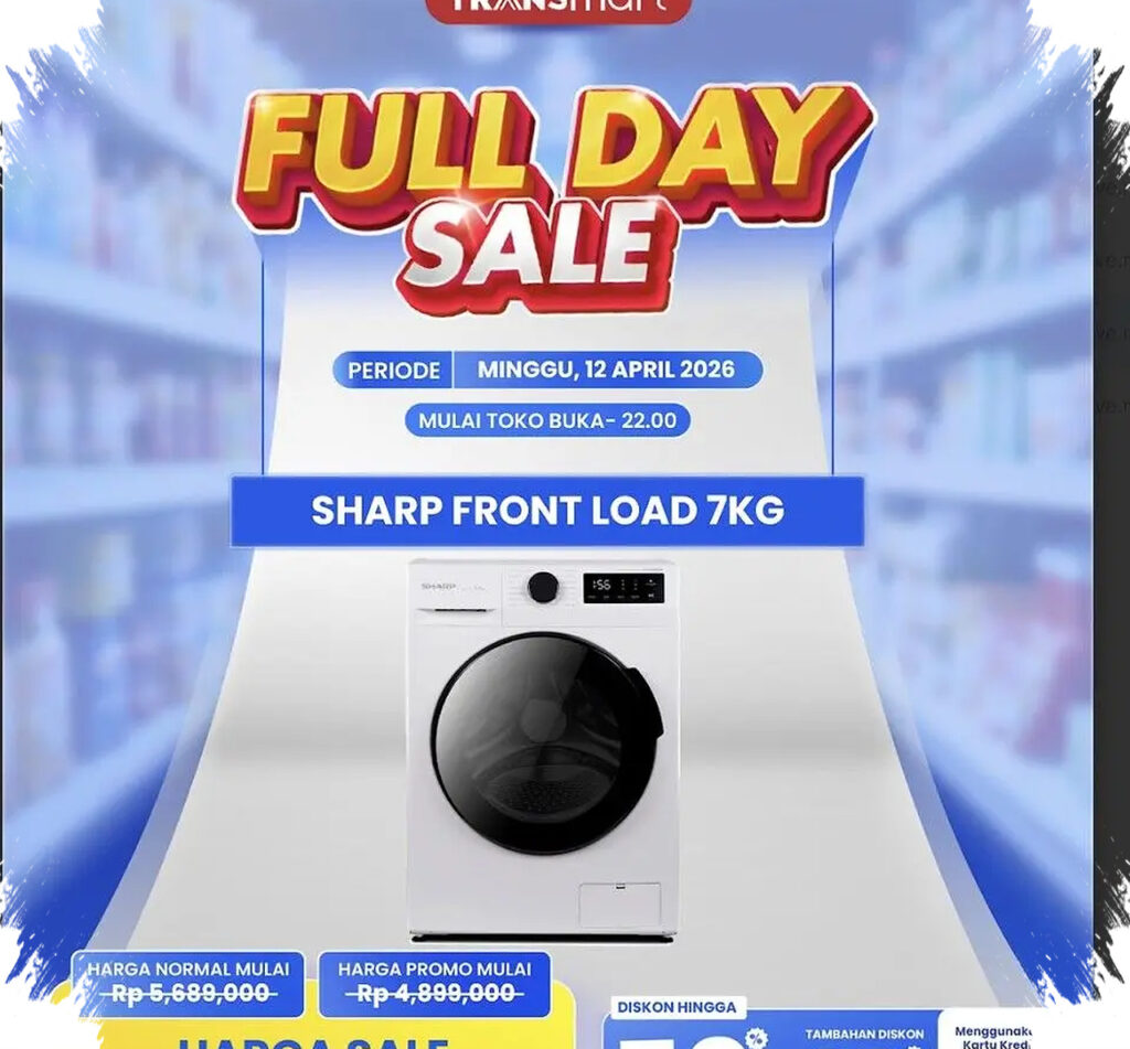 Transmart Turunkan Harga Mesin Cuci Front Load 7 Kg, Cuma Rp 3,9 Juta Saat Full Day Sale 19 April 2026