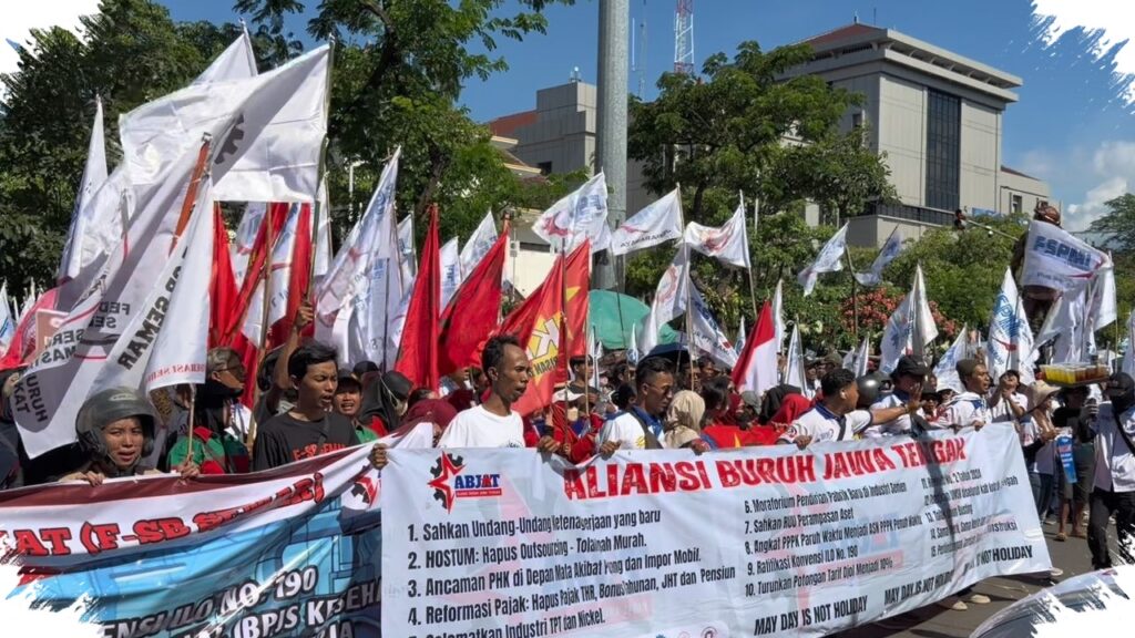 May Day Di Depan Kantor Gubernur Jateng Berlangsung Khidmat, Buruh Nyanyikan Indonesia Raya Penuh Nasionalisme