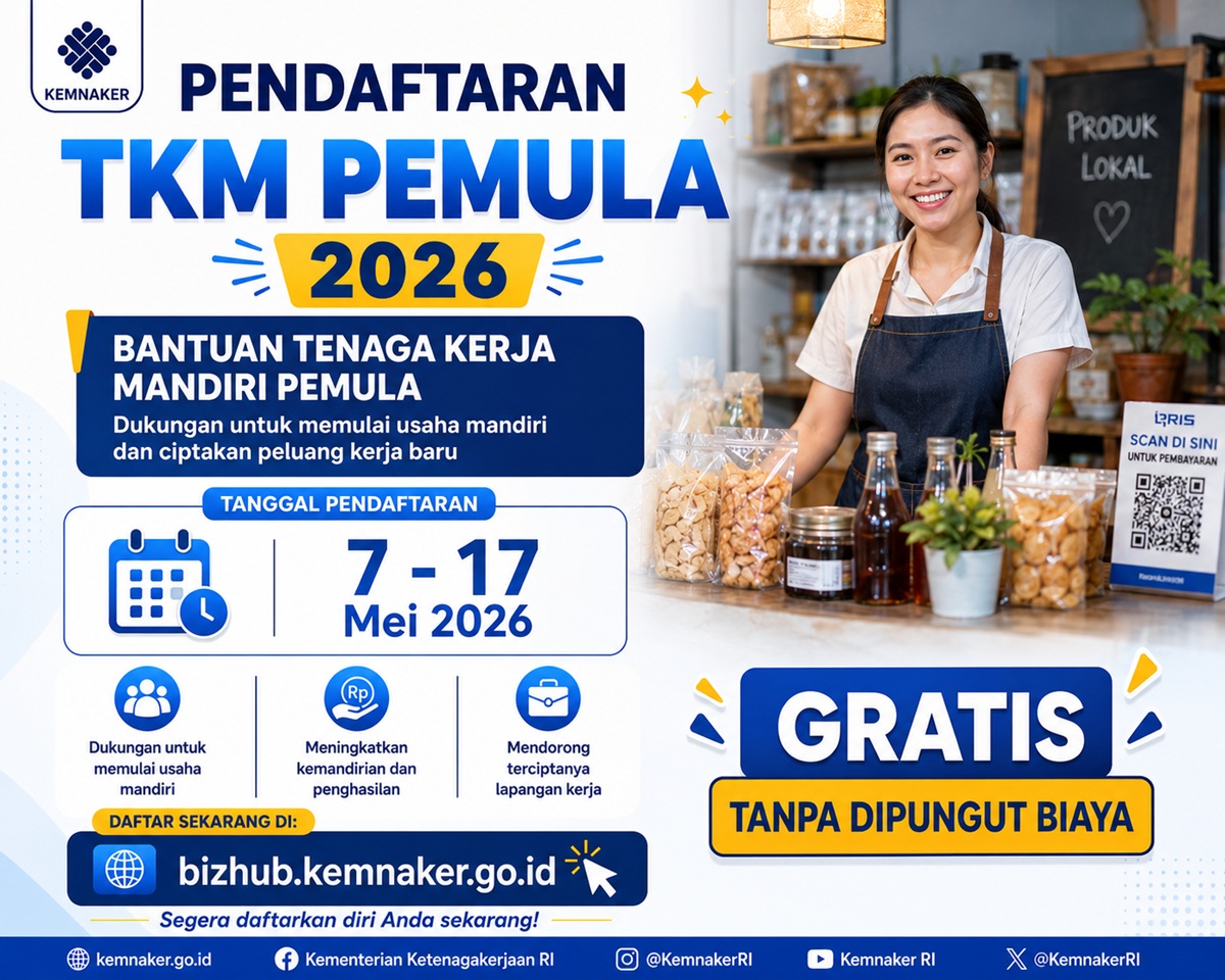 Kemnaker Perpanjang Pendaftaran TKM Pemula 2026, Kesempatan Emas Buka Usaha Mandiri Gratis