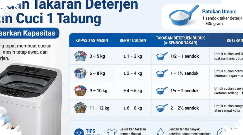 Takaran Deterjen Bubuk Mesin Cuci 8 Kg Yang Pas, Baju Bersih Tanpa Residu, Mesin Lebih Awet